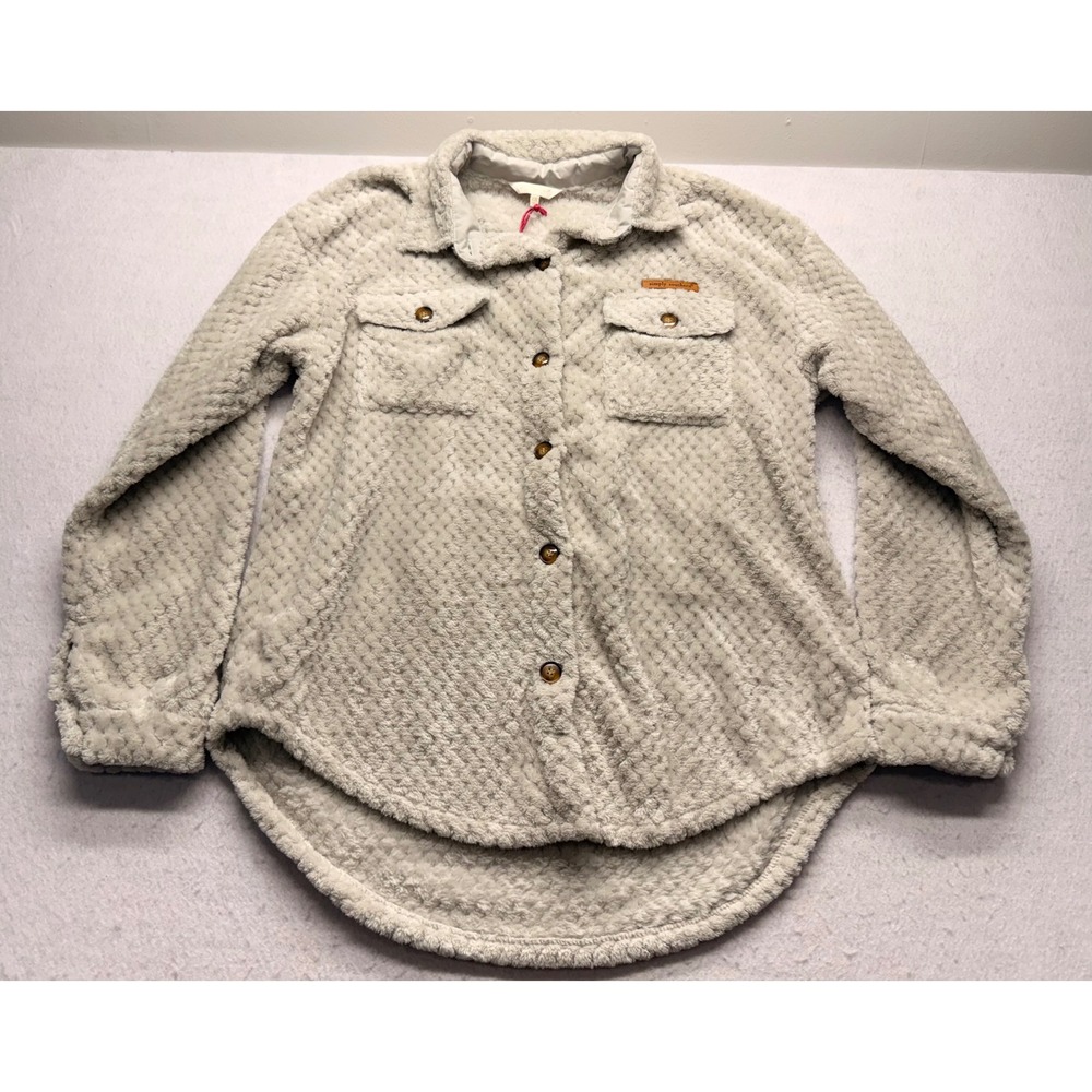 Simply Southern Women Cream XXL Textured Fleece Shacket Button Down Shirt Jacket